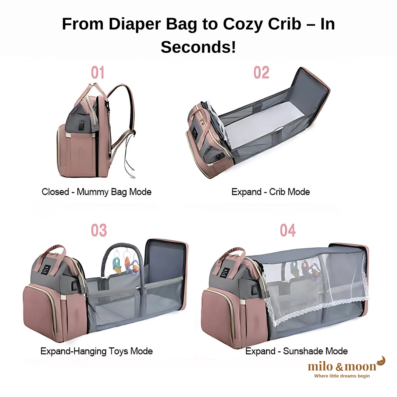 Milo’s 4-in-1 Diaper Bag with Portable Bassinet
