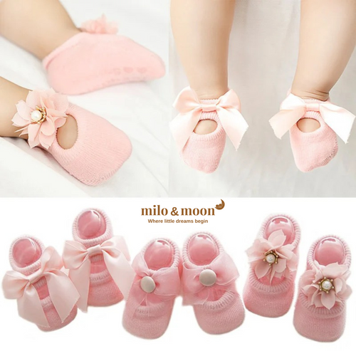 Milo’s Blush Trio – Baby Bow Booties Set (3 Pairs)