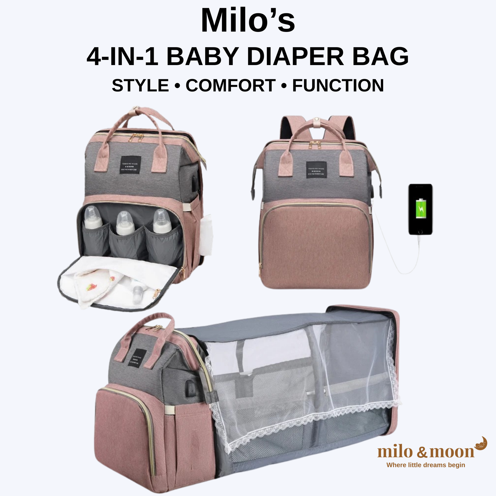 Milo’s 4-in-1 Diaper Bag with Portable Bassinet