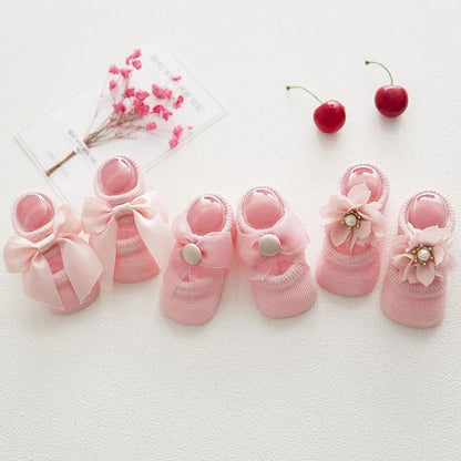 Milo’s Blush Trio – Baby Bow Booties Set (3 Pairs)